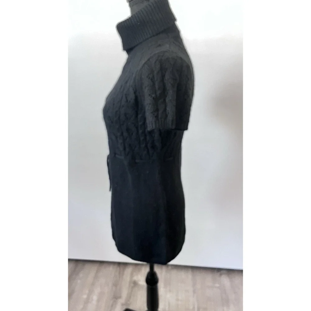 Michael Kors Womens M Black Angora Blend Cable Knit Turtleneck Sweater Tunic